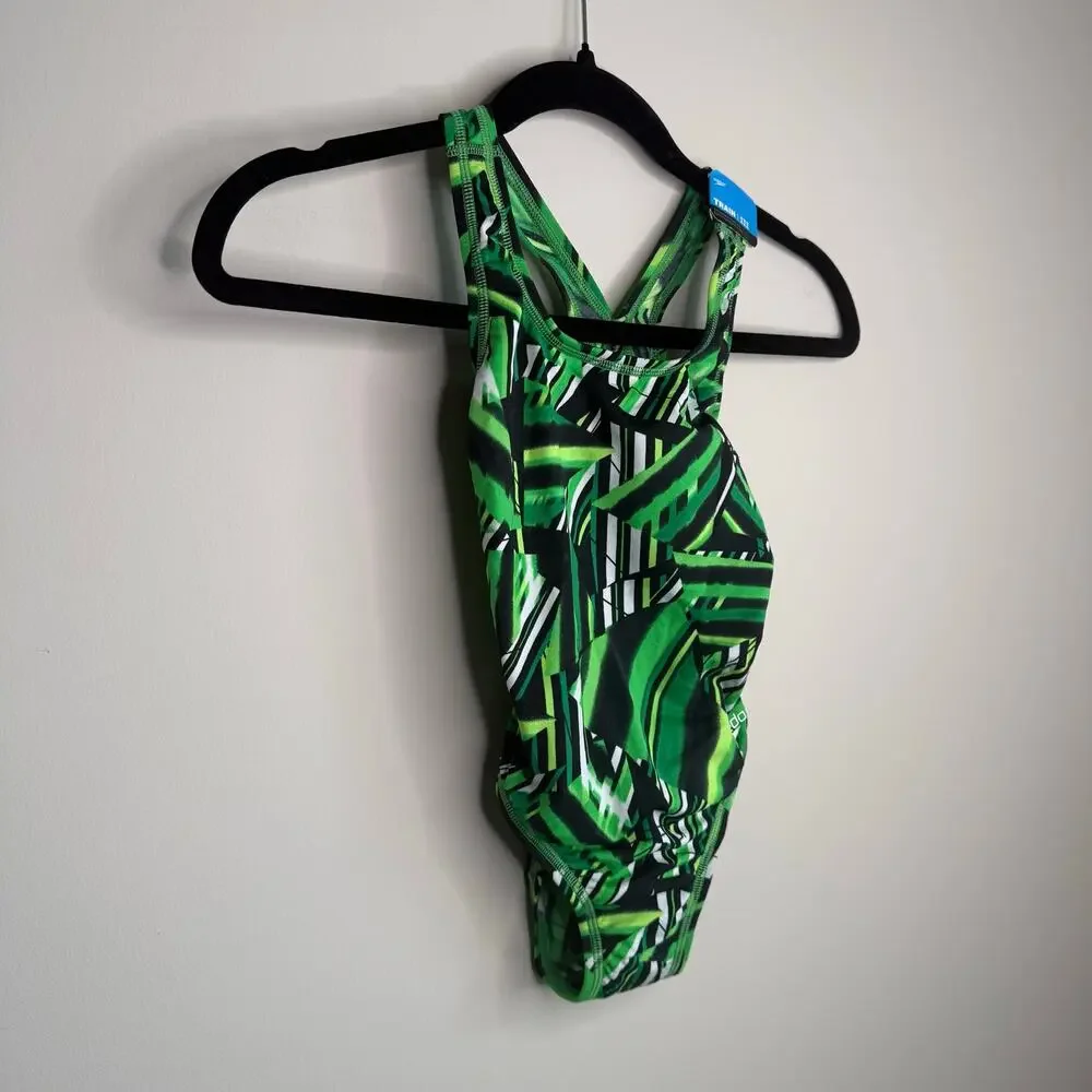 Speedo Girls Train III Racing One Piece Swimsuit Youth 6/22 Kelly Green NWT